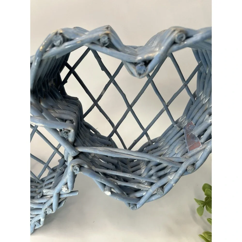 Heart Shaped Woven Twig Grapevine  Wall decor Blue rustic primitive cottage